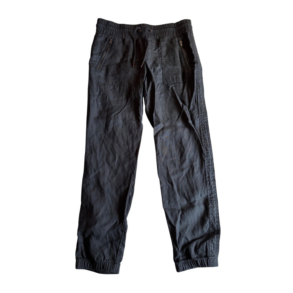 Athleta Cabo Linen Jogger Pants Black Drawstring Elastic Waist Zip Pockets 6